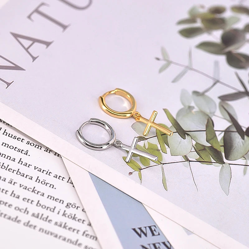 925 Sterling Silver Minimalist Jesus Cross Pendant Earrings Gold/Silver Hoop Earrings Fashion Wedding Party Earrings Jewelry