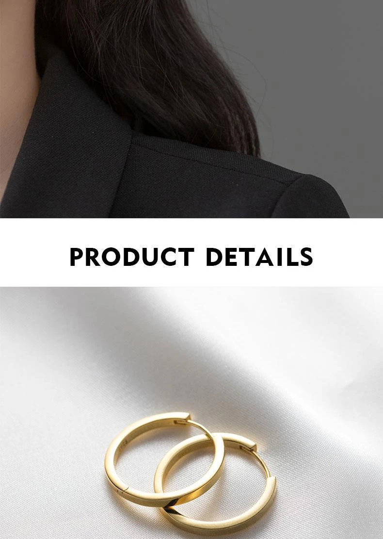 Modian Solid 925 Sterling Silver 2CM Smooth Minimalist Simple Ear Pave Setting Stud Earrings for Women Fine Party Jewelry