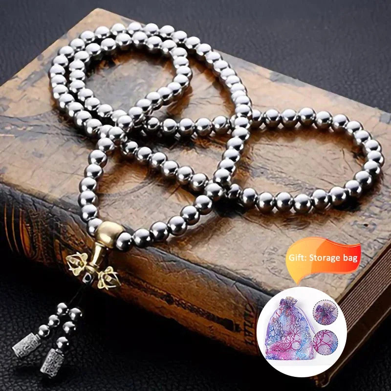 Tactical 10MM Steel Chain Buddha Beads Self Defense Hand Bracelet Necklace EDC Outdoor Tools Self Protection Survival