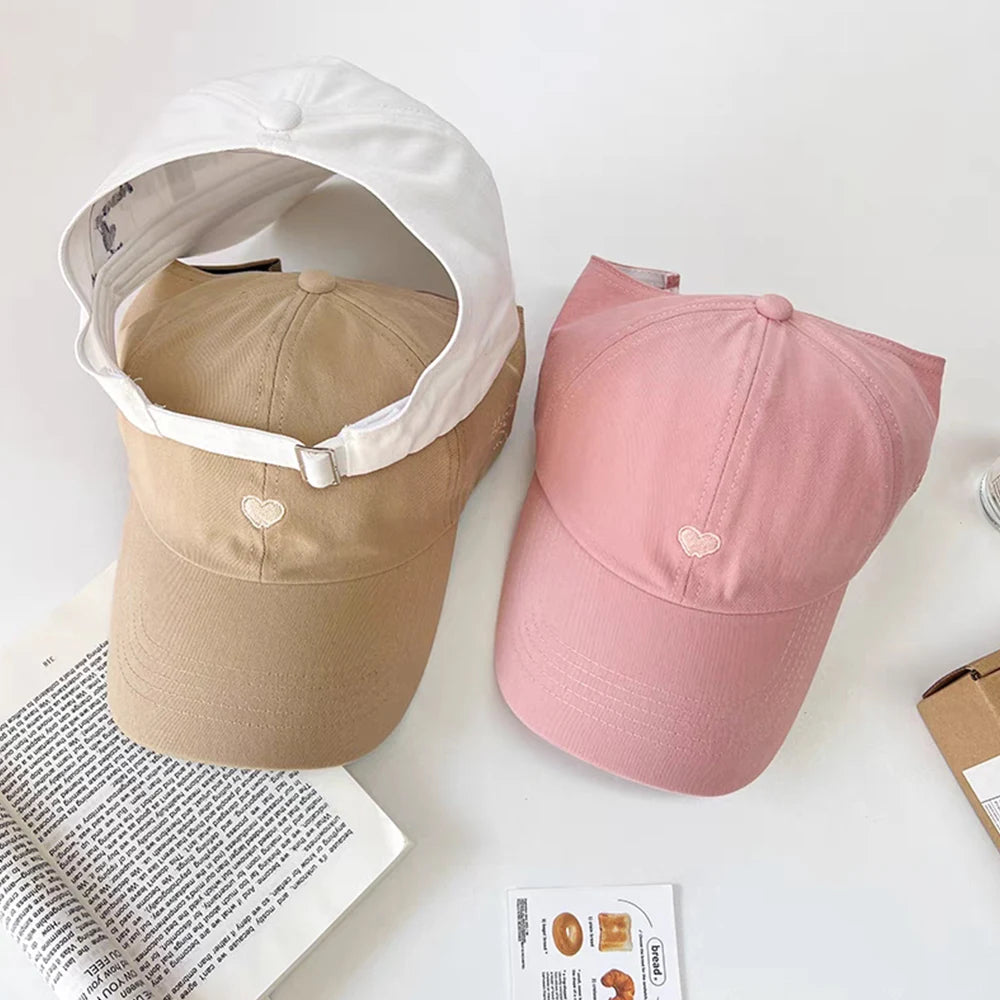Y2K Sweet Bright Pink Rose Red Women Summer Hat Sun Cap Adjustable High Ponytail Baseball Caps Sun Protection Visor Hat Golf Cap
