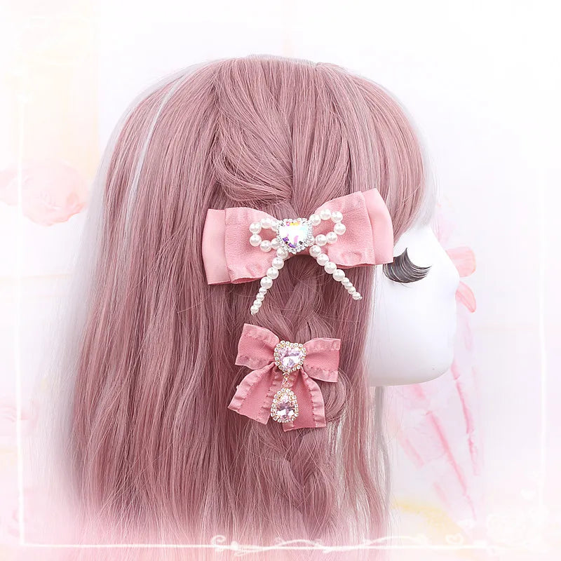 Small Hairpin Water Drop Heart Shape Rhinestone Pendant Wooden Ear Hairclips Headdress Sweet Side Clip Hair Accessories Jewelry