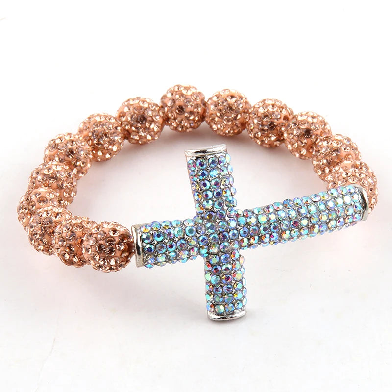 fashion ladies Crystal Pave ball cross bracelet shiny black and AB three color available