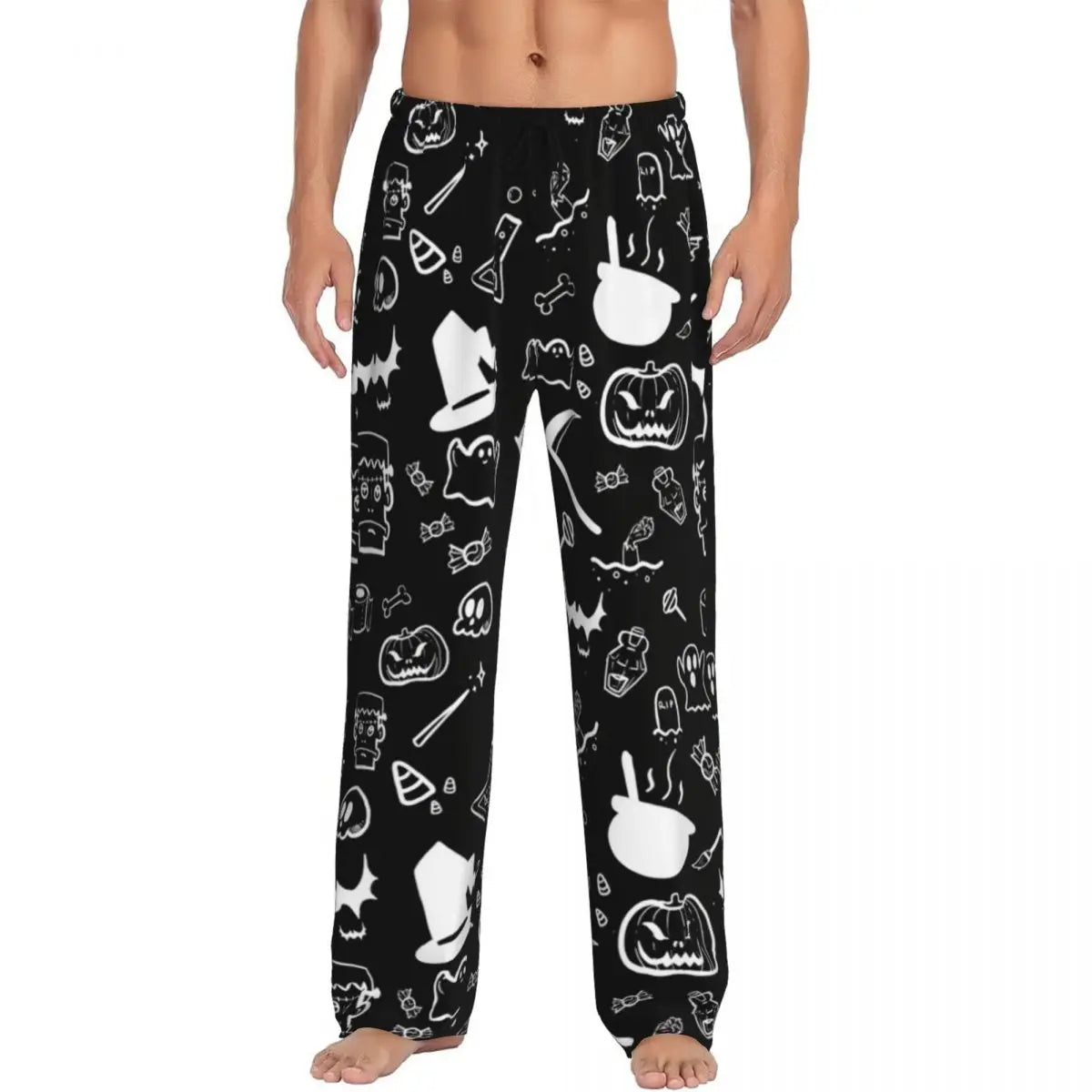 Custom Cute Spooky Halloween Bats Black And Purple Pajama Pants for Men Lounge Sleep Drawstring Sleepwear Bottoms with Pockets