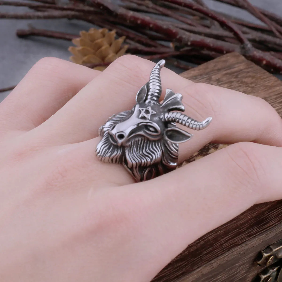 Vintage Gothic Satan Goat Ring Men's Glamour High Quality Casual Hip Hop Biker Ring Hip Hop Style Animal Jewelry Dropshipping