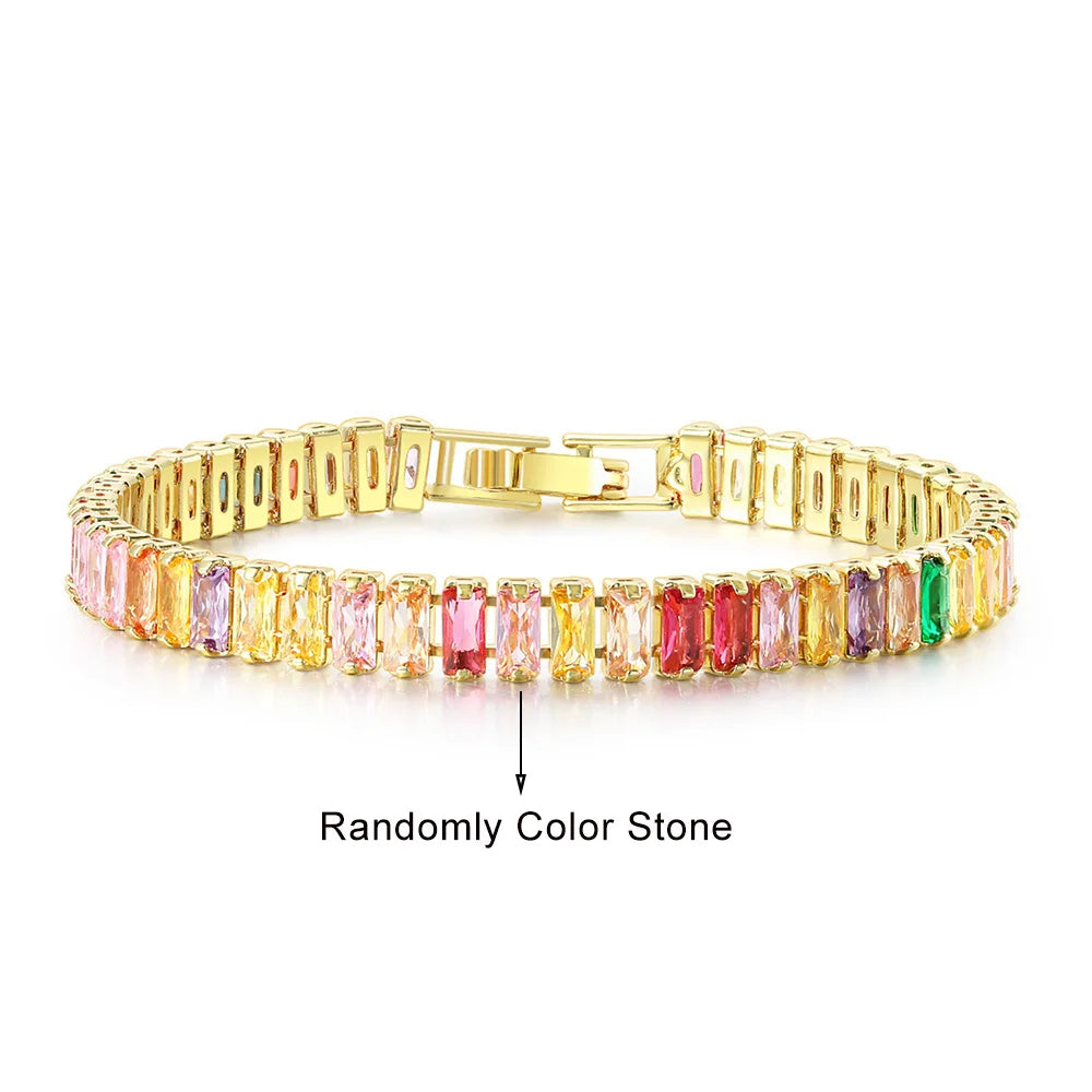 Rainbow Crystal Tennis Zircon Bracelets for Women Men Trendy Unisex Accessories Squares CZ Chain on Hand Classic Jewelry H167
