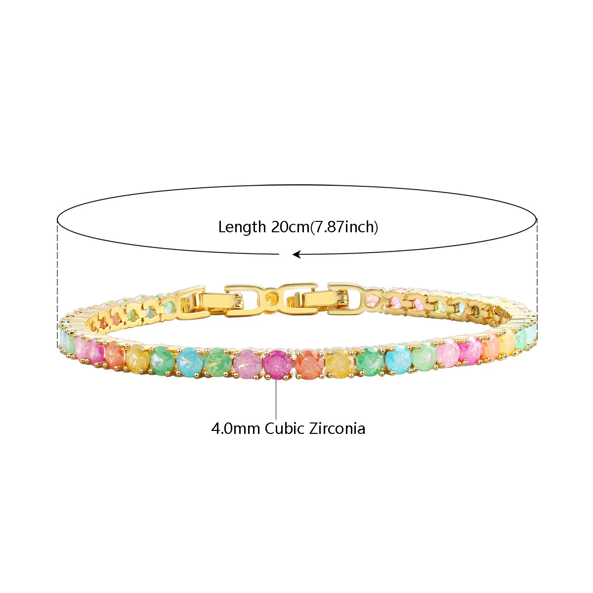 MHS.SUN 2024 New Luxury Rainbow Crystal Tennis Bracelet For Women Colorful Zirconia Femme Bridal Wedding Jewelry Christmas Gift