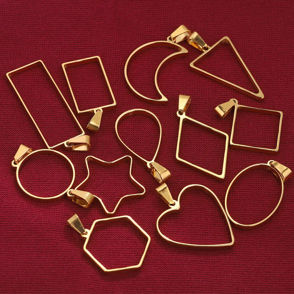 5pcs Stainless Steel Heart Square Silicone Mold Charm Frame Bezel Pendant Base Diy UV Resin Cameo Blanks Earrings Jewelry Making