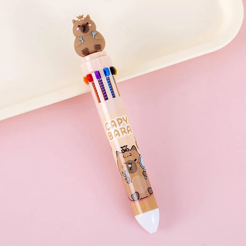 10 Multicolored Ballpoint Pen Cartoon Capybara Pens School Office Supplies Student Stationery Gifts