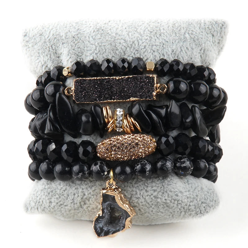 Fashion Designer Gemstone Crystal Glass Beaded Bracelet Sets Druzy Charm 5pc Stack Bracelet Bracelets Set For Women Jewelry Gift