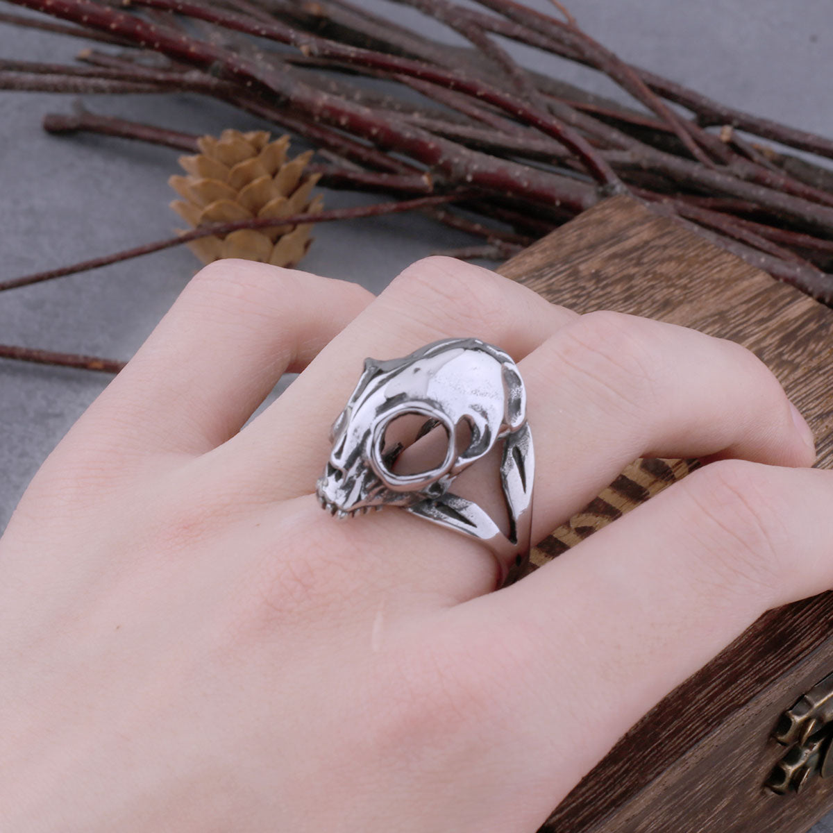 316L Stainless Steel Dinosaur Skull Ring New Men's Retro Gothic Hip Hop Punk Fashion Simple Skull Men's Jewelry Party Gift