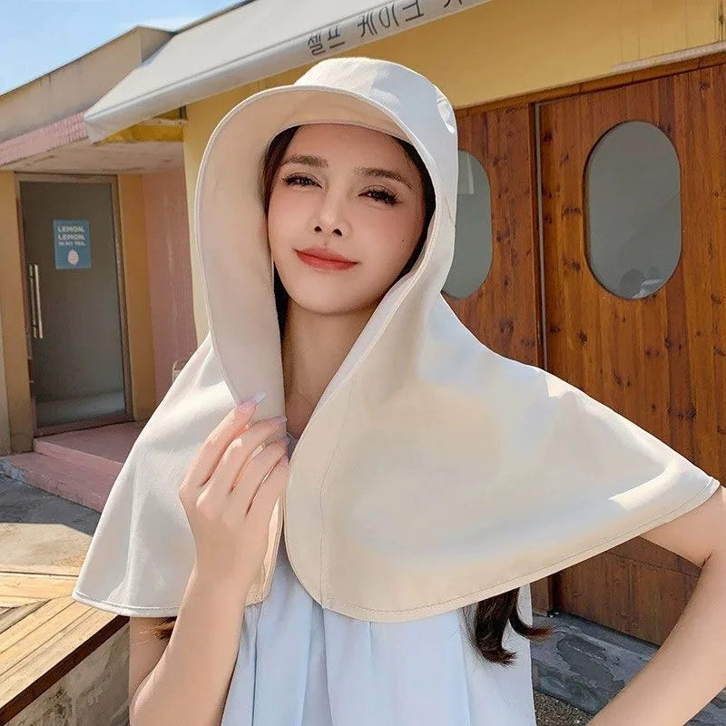 Summer Large Shawl Sun Protection Hat For Women Beach Travel Anti-UV Sunshade Fisherman Hat Wide Brim Sunscreen Ponytail Cap