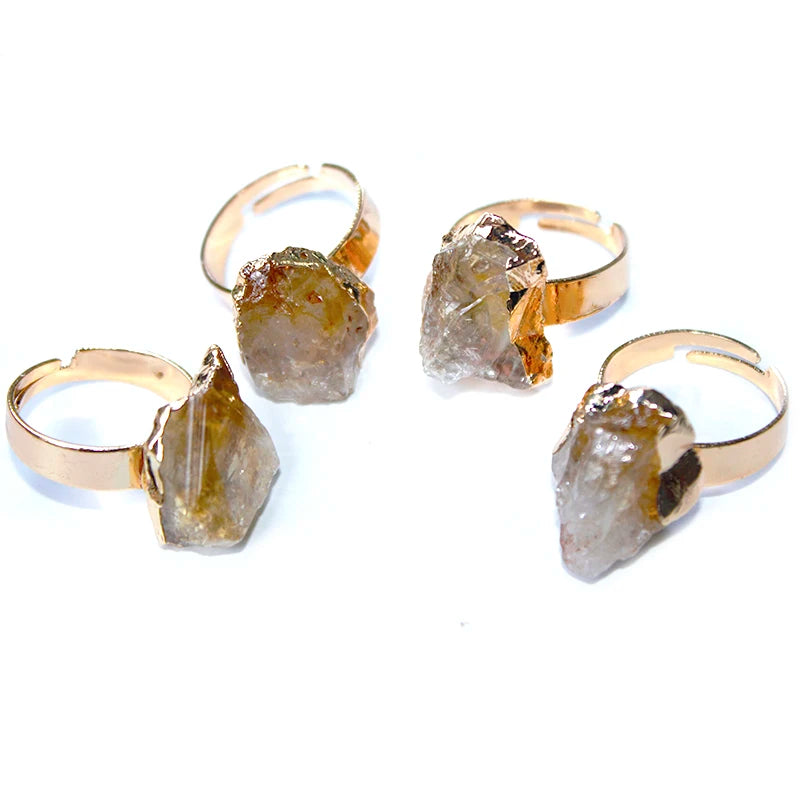 Raw Citrine Open Rings for Women Handmade Irregular Rough Stone Adjustable Finger Jewelry