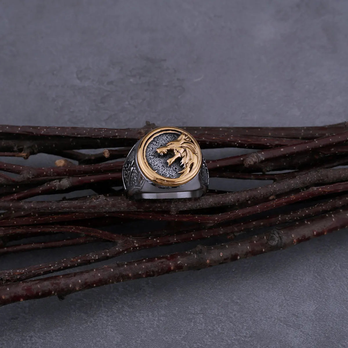 Viking Wolf Head Odin Rune Stainless Steel Ring Men's Fashion Domineering Hip-hop Street Men's Ring High-quality Jewelry