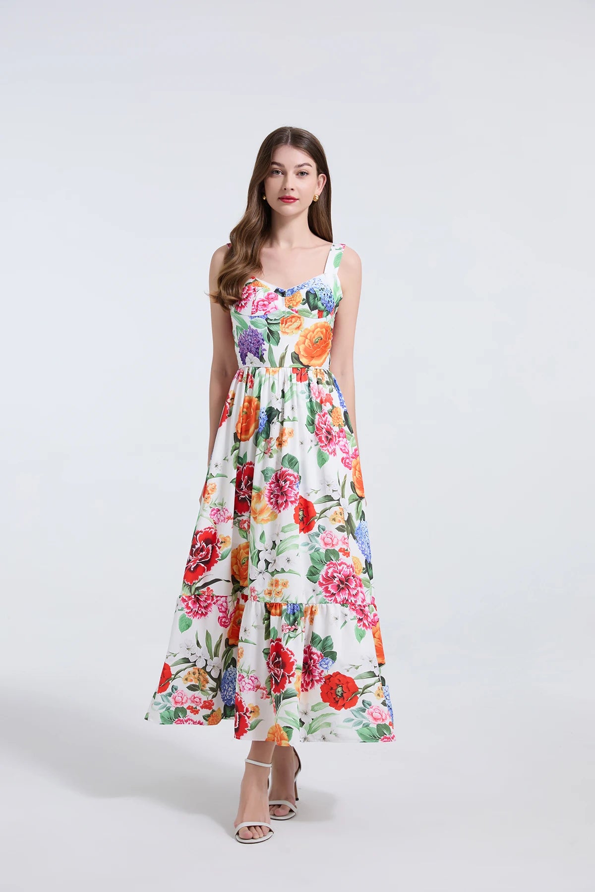 Women Gorgeous Flower Long Dress Swing Sling Dress Spaghetti Straps Floral Backless Dresses Summer Lady Elegant Holiday Outfits