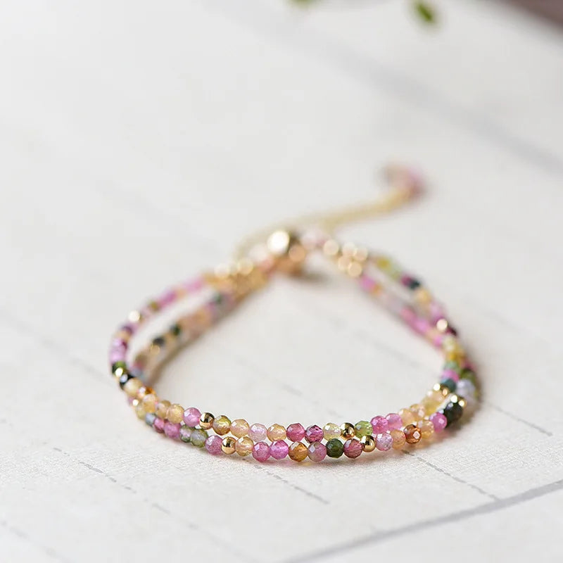 3MM Tourmaline Bracelets Double Layered Bohemian Colorful Crystal Beaded Bracelet Handmade Women Pulseira Fashion Jewelry