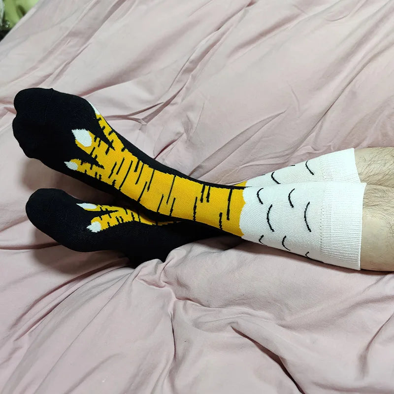 Men Funny Chicken Paw Crew Socks Hen's feet Yellow Long Leg Man Couple School Freak 3D Socks