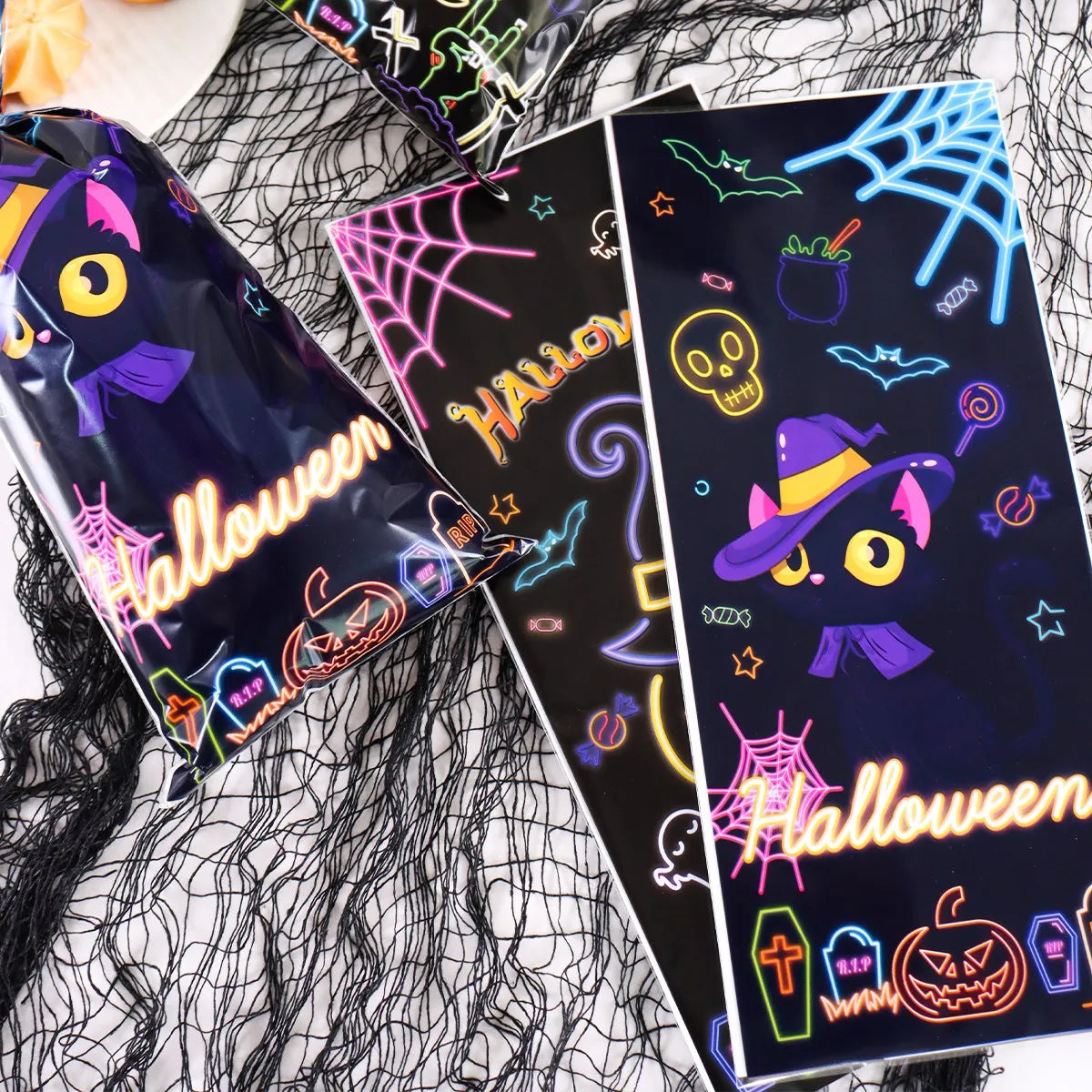 25/50/100pcs Halloween Black Cat Gift Bags Pumpkin Candy Packaging Bags Trick Or Treat 2025 Happy Halloween Party Decor Supplies