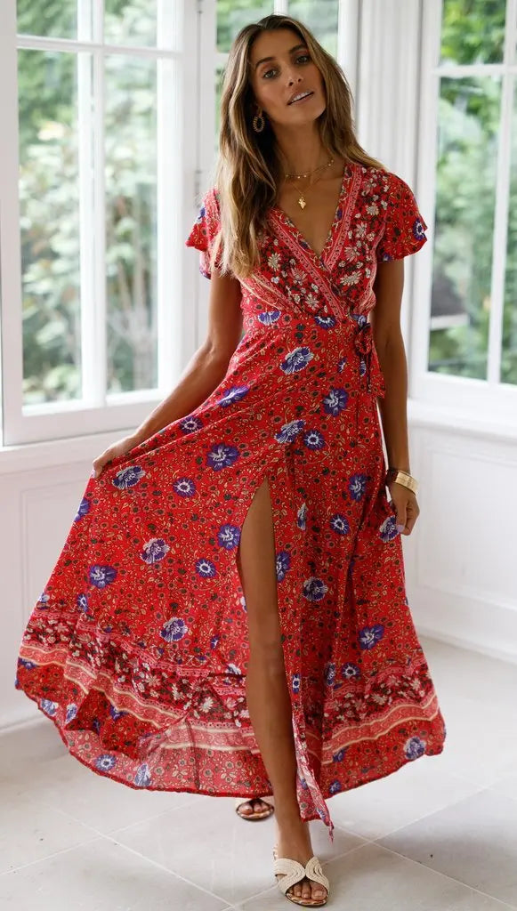 2024 Summer Leisure Hot Sale Holiday Printed Dress Sexy Long Dress Women's Wear