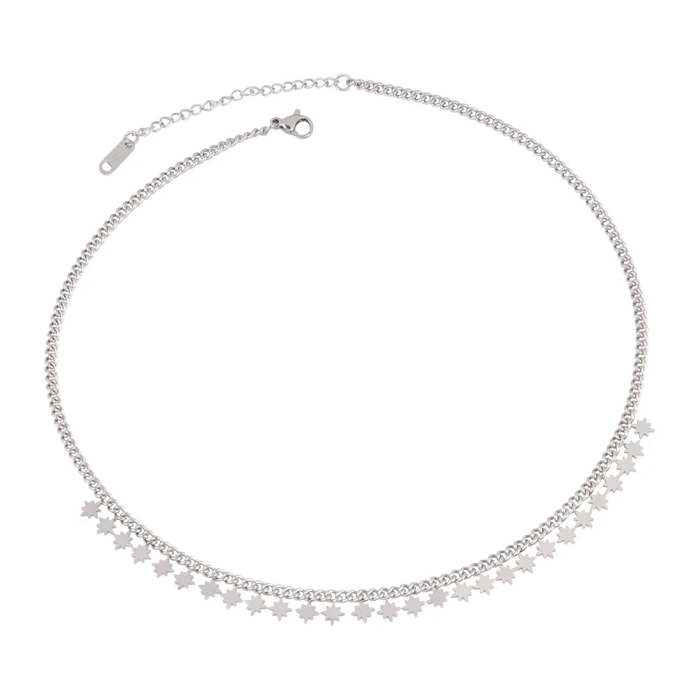 Trendy Stainless Steel Necklace For Women Gold Silver Color Round Geometric Pendant Necklace Choker Snake Chain Necklace Jewelry