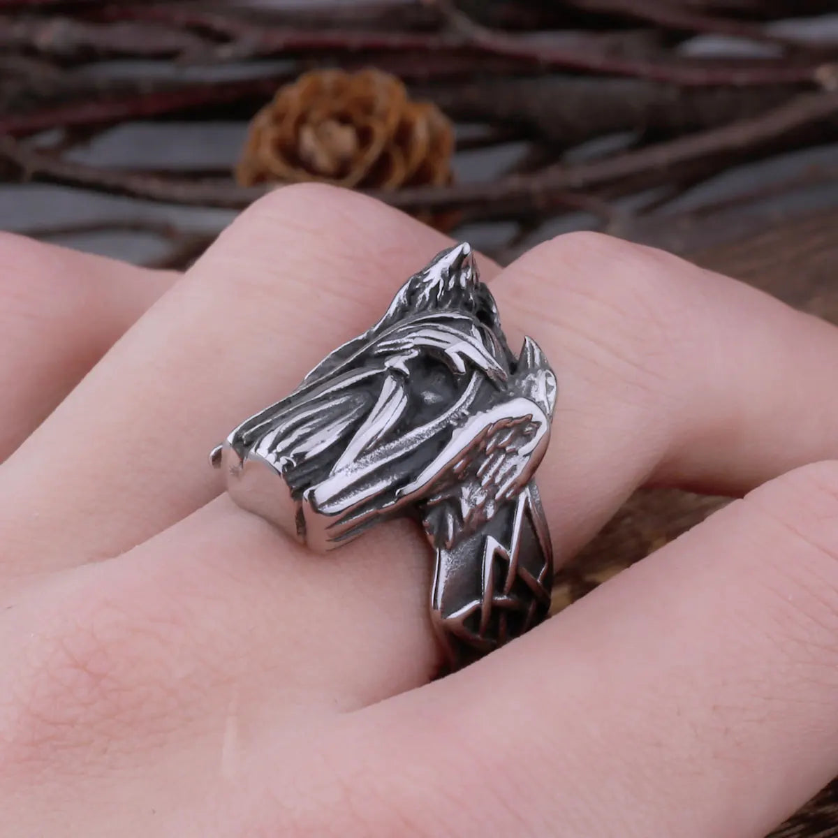 Nordic Viking Retro Odin Huginn and Munin Stainless Steel Ring Men's Fashion Creative Temperament Hip-hop Jewelry Wholesale
