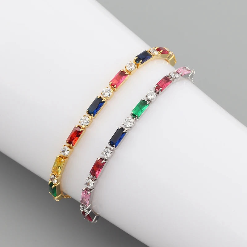 Luxury Rainbow Adjustable Multicolor Tennis Bracelets For Women Ladies Wedding Colorful Zircon Charm Bracelet Hand Chain Jewelry