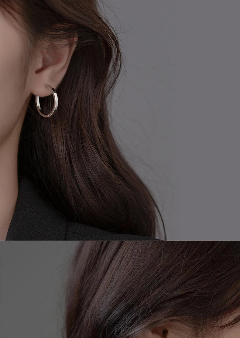 Modian Solid 925 Sterling Silver 2CM Smooth Minimalist Simple Ear Pave Setting Stud Earrings for Women Fine Party Jewelry