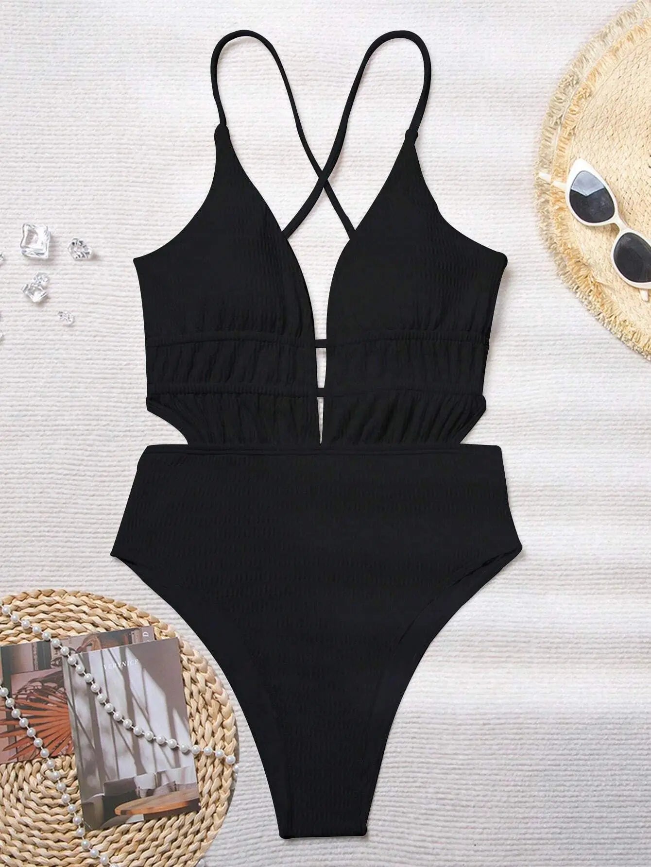 2024 Women Deep V-neck Piece Swimsuit Summer Push Up Swimwear Female Beachwear Bathing Suits Micro Korean Monokini