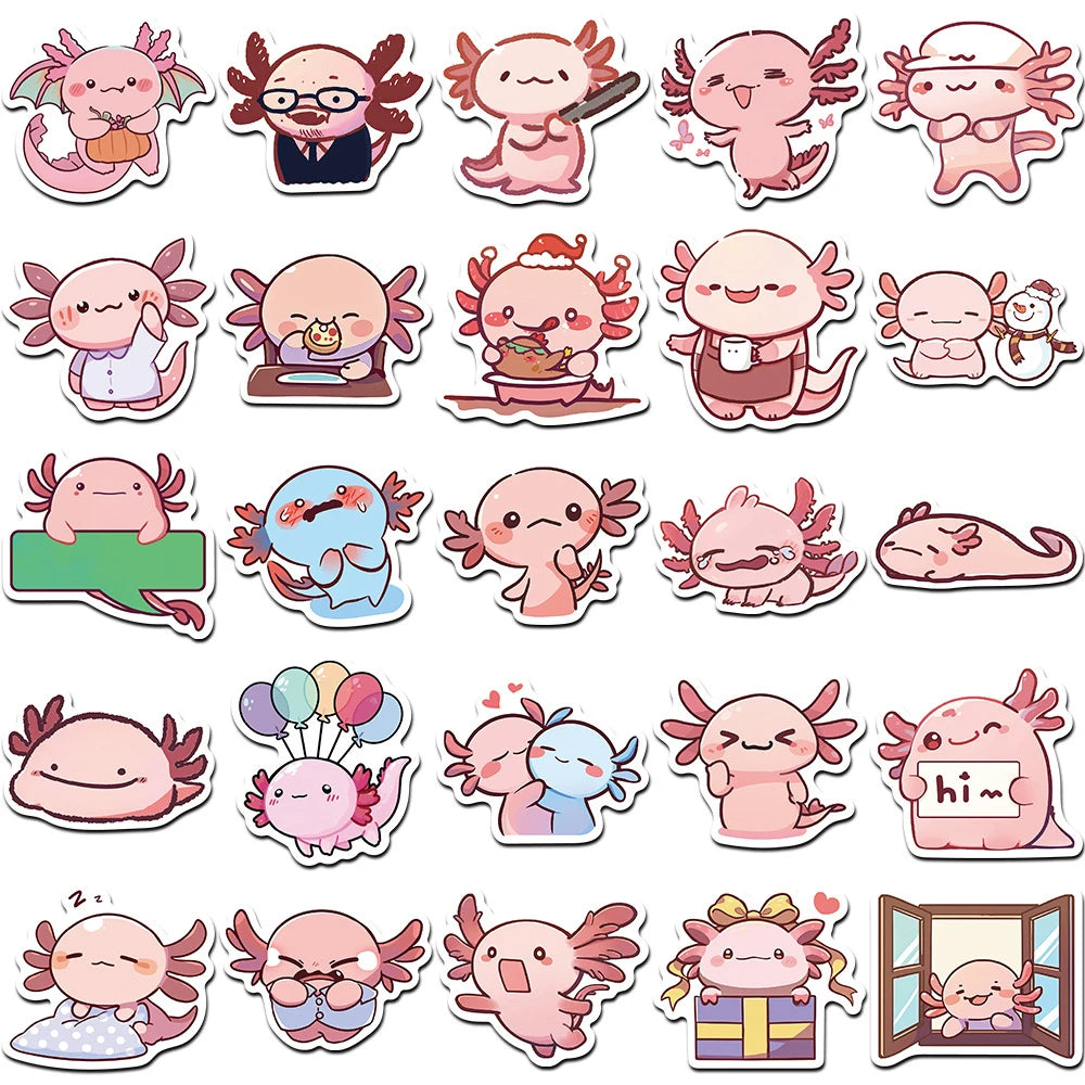 10/30/50pcs Funny Axolotl Cartoon Animal Stickers Cute Decoration Decals DIY Water Bottle Phone Suitcase Kawaii Sticker Kids Toy