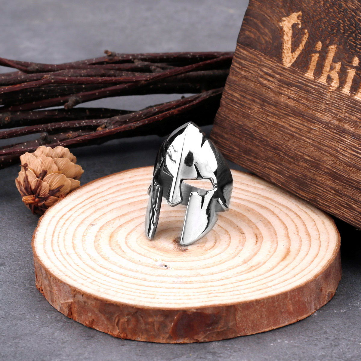 Stainless Steel Spartan Helmet Ring Men's Ancient Greek Classic Ring of Courage Classic Retro High-end Trend Party Jewelry