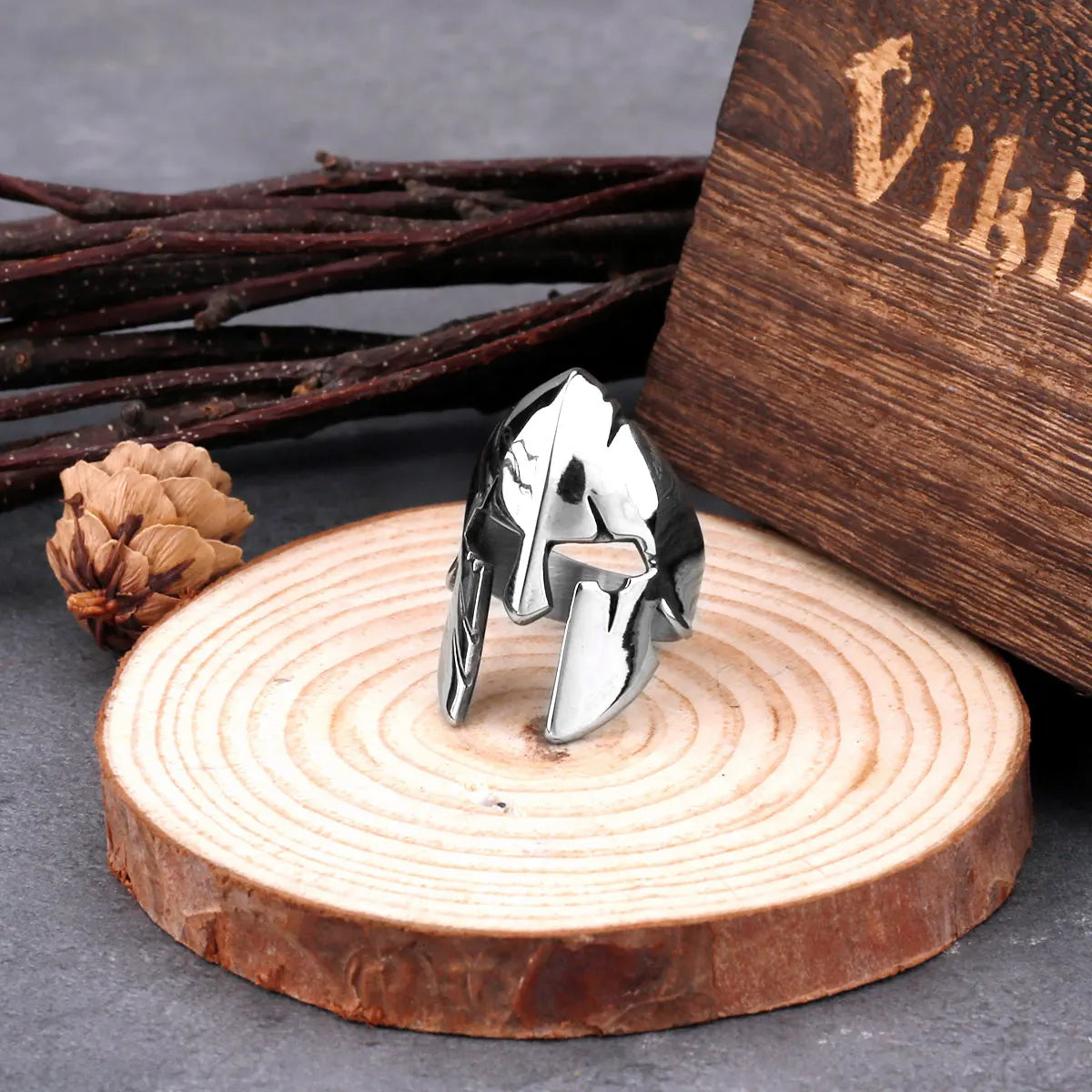 Stainless Steel Spartan Helmet Ring Men's Ancient Greek Classic Ring of Courage Classic Retro High-end Trend Party Jewelry