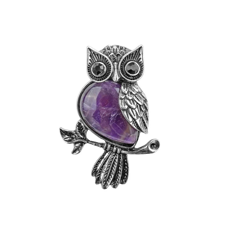 Owl Necklace Healing Crystal Stones Pendant Necklaces for Women Men Natural Amethyst Rose Quartz Gemstone Jewelry
