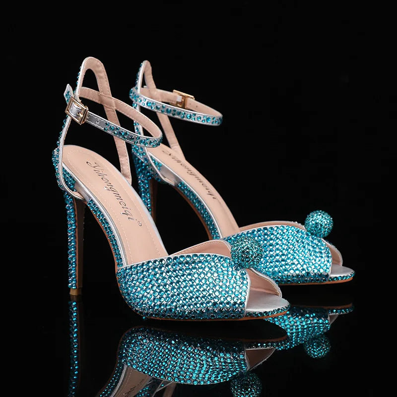 Fashion High Quality Wedding Shoes Women Pearls Studs Luxury Peep Toe White High Heels Buckle Designer Woman Sandal 43 Zapatos
