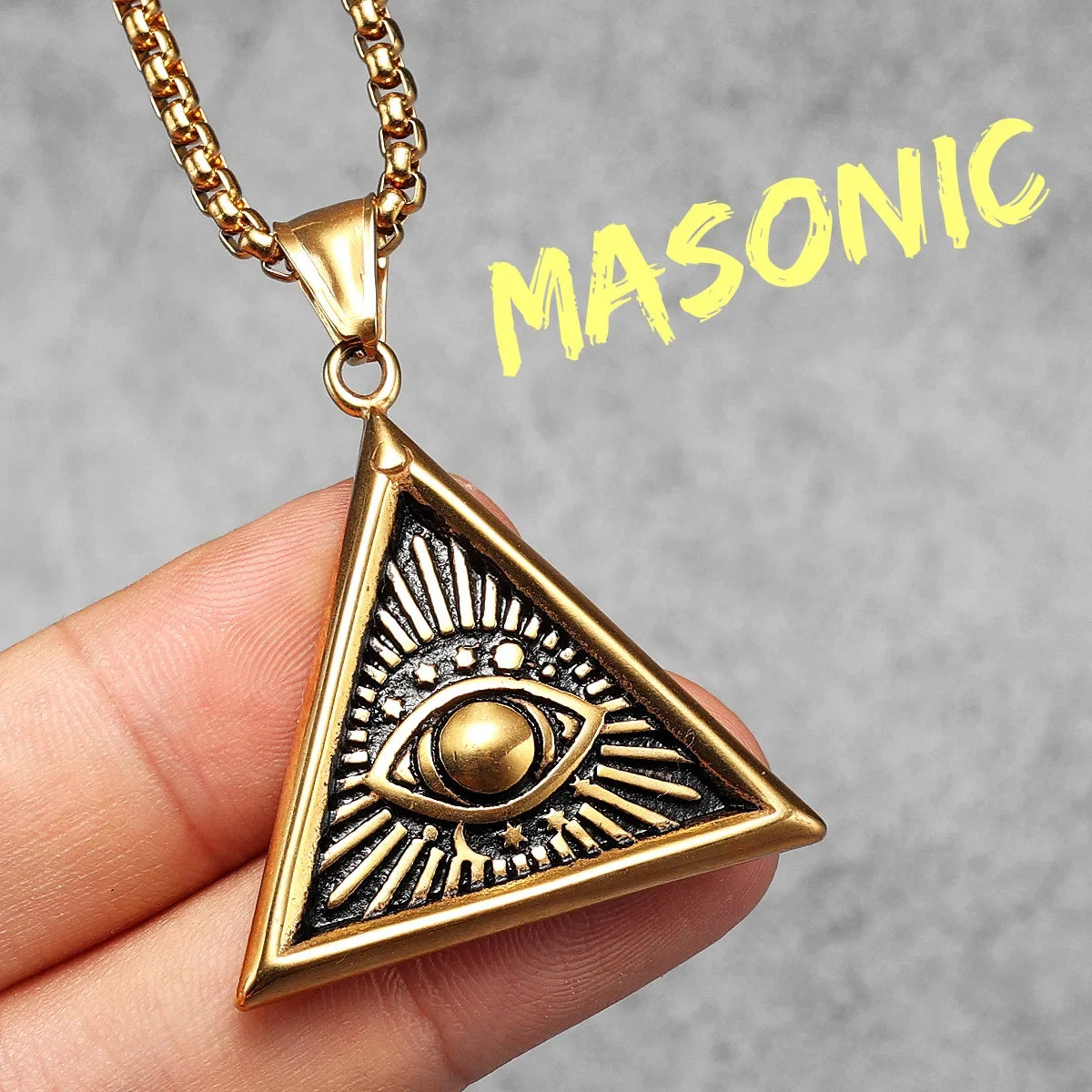 Masonic Illuminati Eye Amulet Men Necklaces Stainless Steel Pendants Chains Women Jewelry Cool Male Accessories Gifts Wholesale