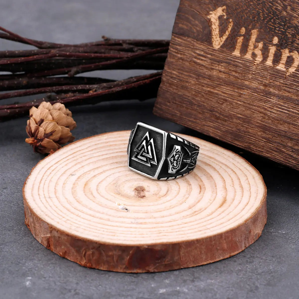 316L Stainless Steel Odin Rune Ring Navia Scandi Men's Amulet Rune Ring Gothic Classic Punk Retro Trend Party Jewelry Gift Box