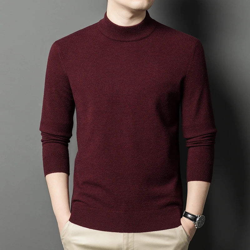Half Turtleneck Knitwear Sweater New Autumn/Winter Mock Neck Sweatshirts Solid Color Pullovers Man Brand Casual Mens Clothing
