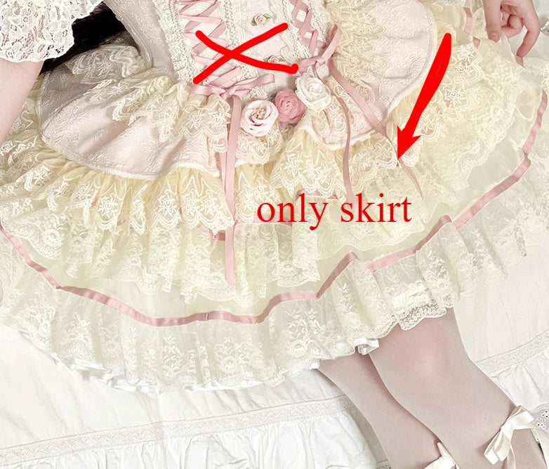 Original Romantic Atmosphere Cute Girls Skirt Sets 2025 Spring and Summer Sweet Lolita Tube Top Slim Top and Skirt 2-piece Set