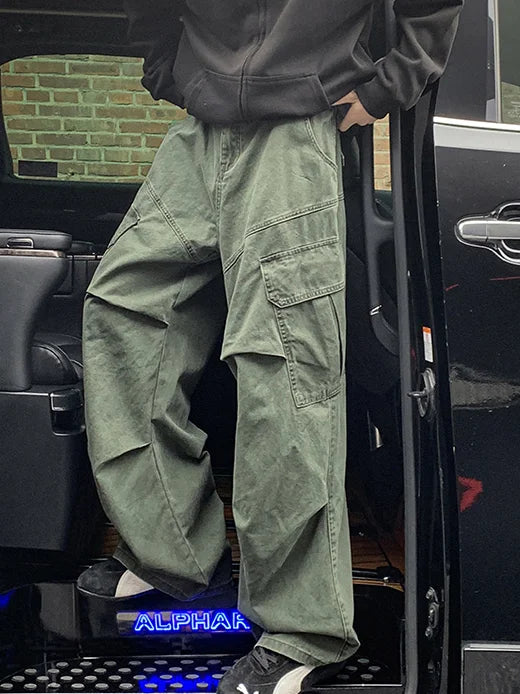 Spring Big Pocket Men's Cargo Pants Japanese Y2k Harajuku Loose Straight Wide Leg Trousers Baggy Pants Man Hip Hop Sweatpants