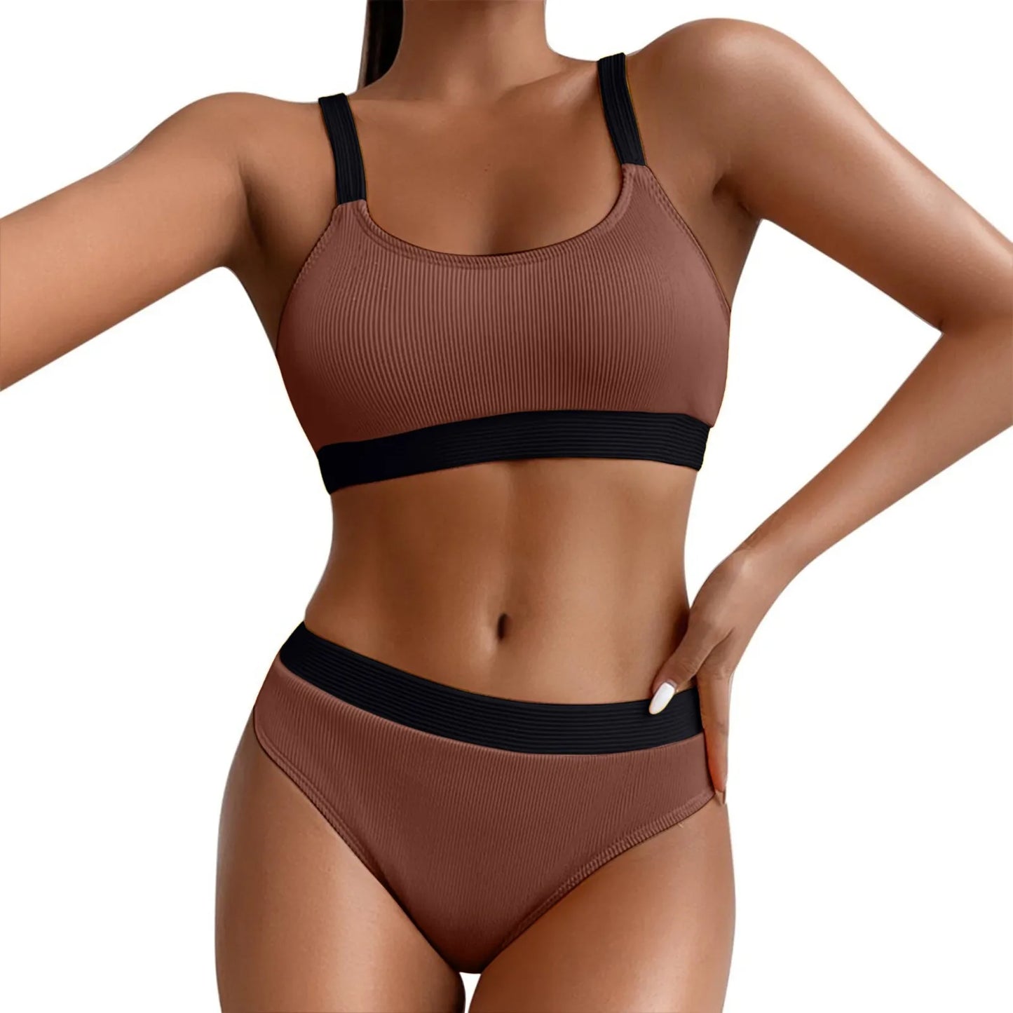 Women High Waist Bikini Female Crew Neck Push Up Bra Bikinis Print Swimsuit Female Beachwear Hip Lifting Shorts Swimwear