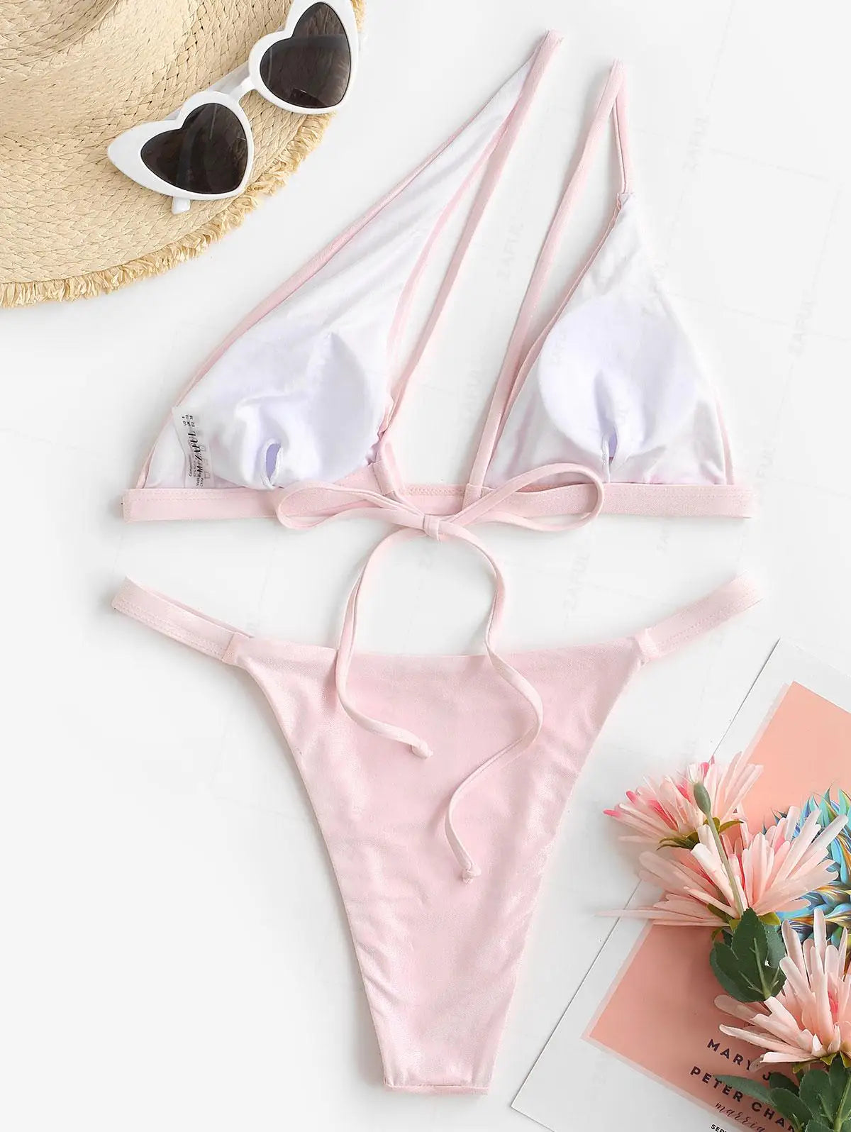 ZAFUL Bikini Set Textured One Shoulder O-ring Swimwear Women Beachwear Bathingsuit Removable Pads Wire Free Bather Swimingsuit