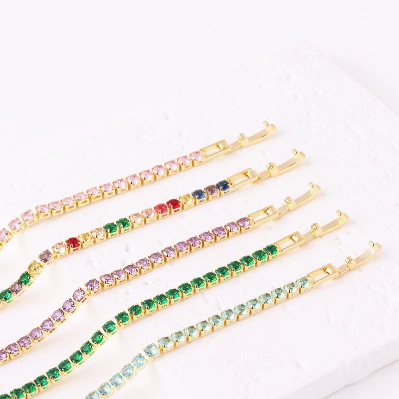 Luxury Rainbow Adjustable Multicolor Tennis Bracelets For Women Ladies Wedding Colorful Zircon Charm Bracelet Hand Chain Jewelry