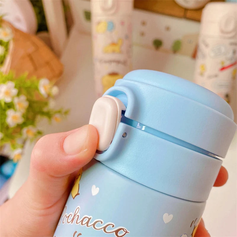 MINISO 420ML Thermos Coffee Cup 304 Stainless Steel Water Bottle Cute Cartoon Pattern Student Drink Bottle Girl Gift Water Cup
