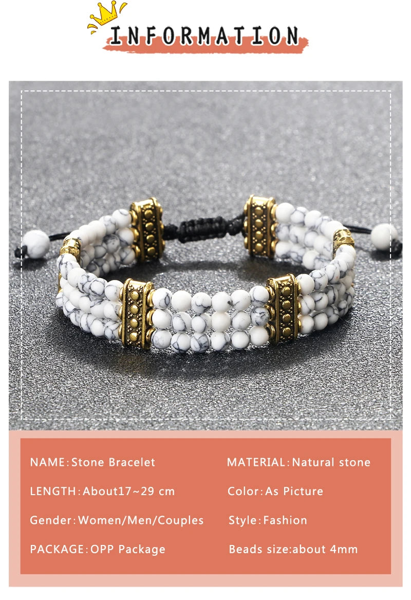 Natural Stone Beads Bracelet 4mm Malachite Black Lava Yoga Energy Hot Couple For Women Men Jewelry Braided Rope Knot Bangle Gift
