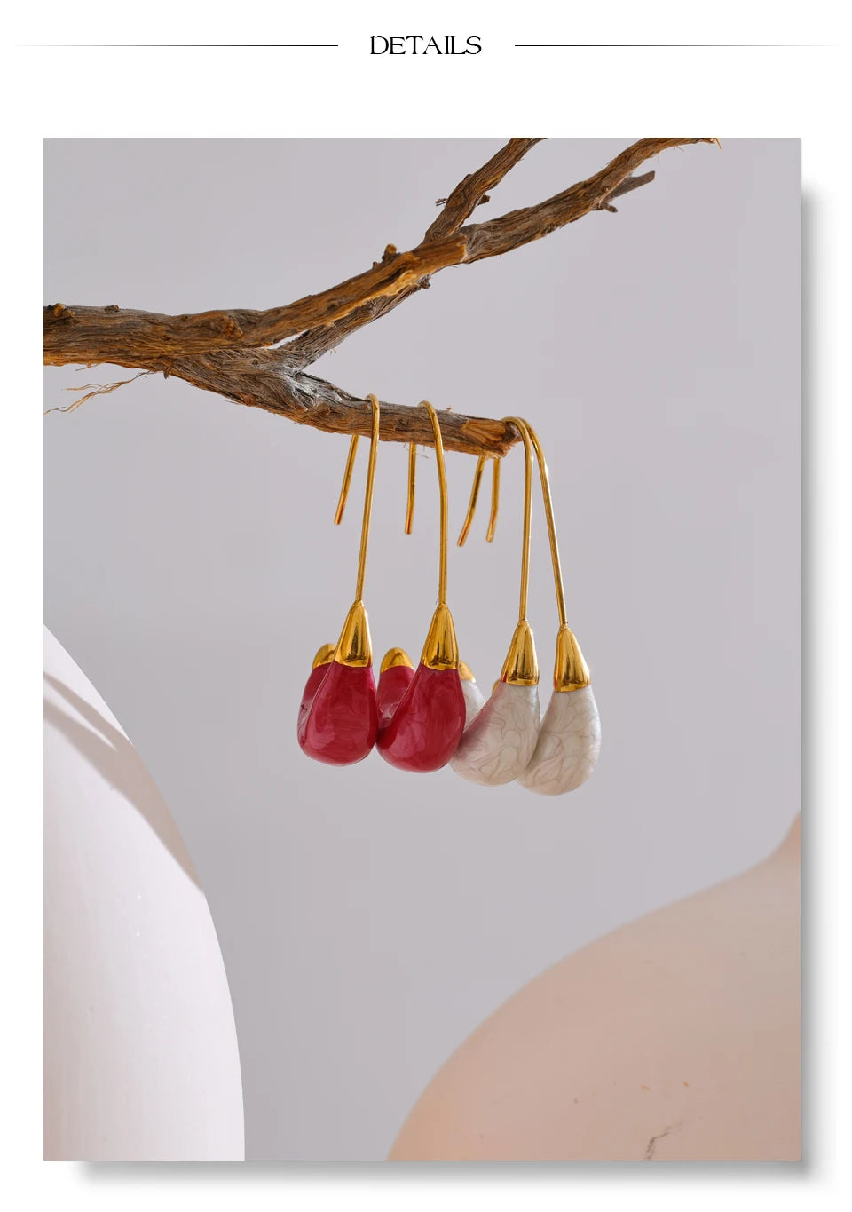 Yhpup New Popular Red White Enamel Metal U Shape Geometric Hoop Earrings for Women Stainless Steel Exquisite Daily Jewelry Gift