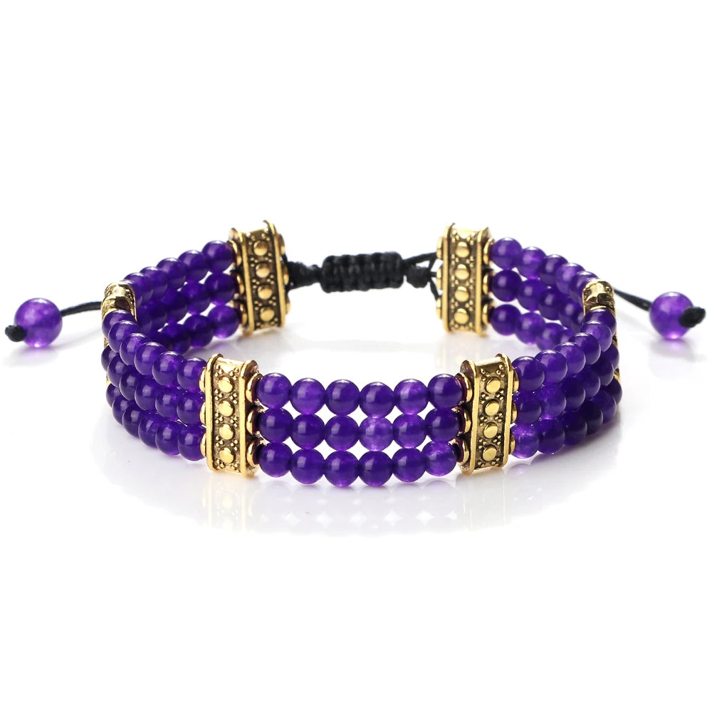 Natural Stone Beads Bracelet 4mm Malachite Black Lava Yoga Energy Hot Couple For Women Men Jewelry Braided Rope Knot Bangle Gift