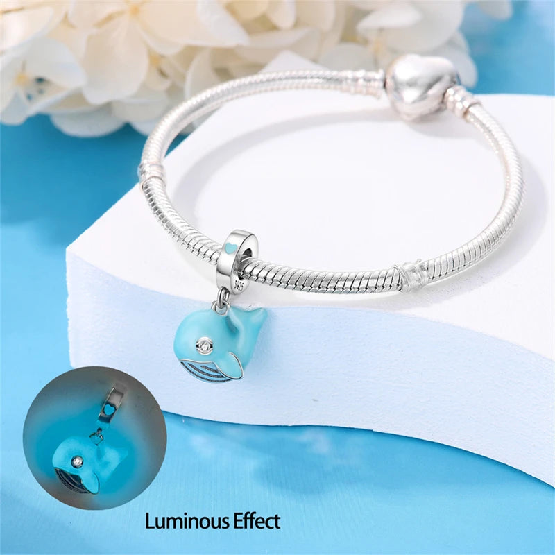 New 100% 925 Sterling Silver Ocean Luminous Sea Turtle Dolphin Octopus Charms Beads Fit Qikaola Original Bracelets DIY Jewelry