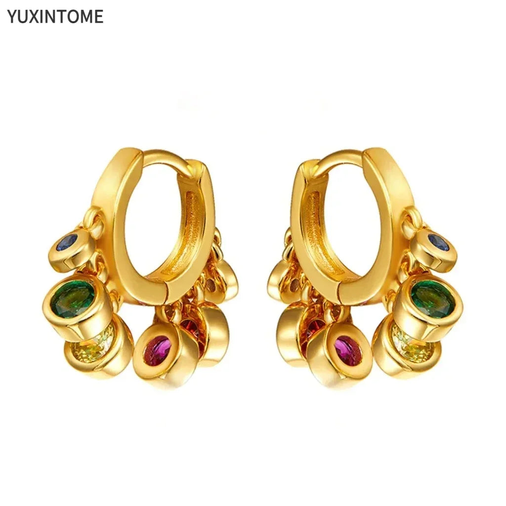 Colorful Crystal Earrings 925 Sterling Silver Ear Needle Stud Earrings for Women Cross Dangle Earrings Party Wedding Jewelry