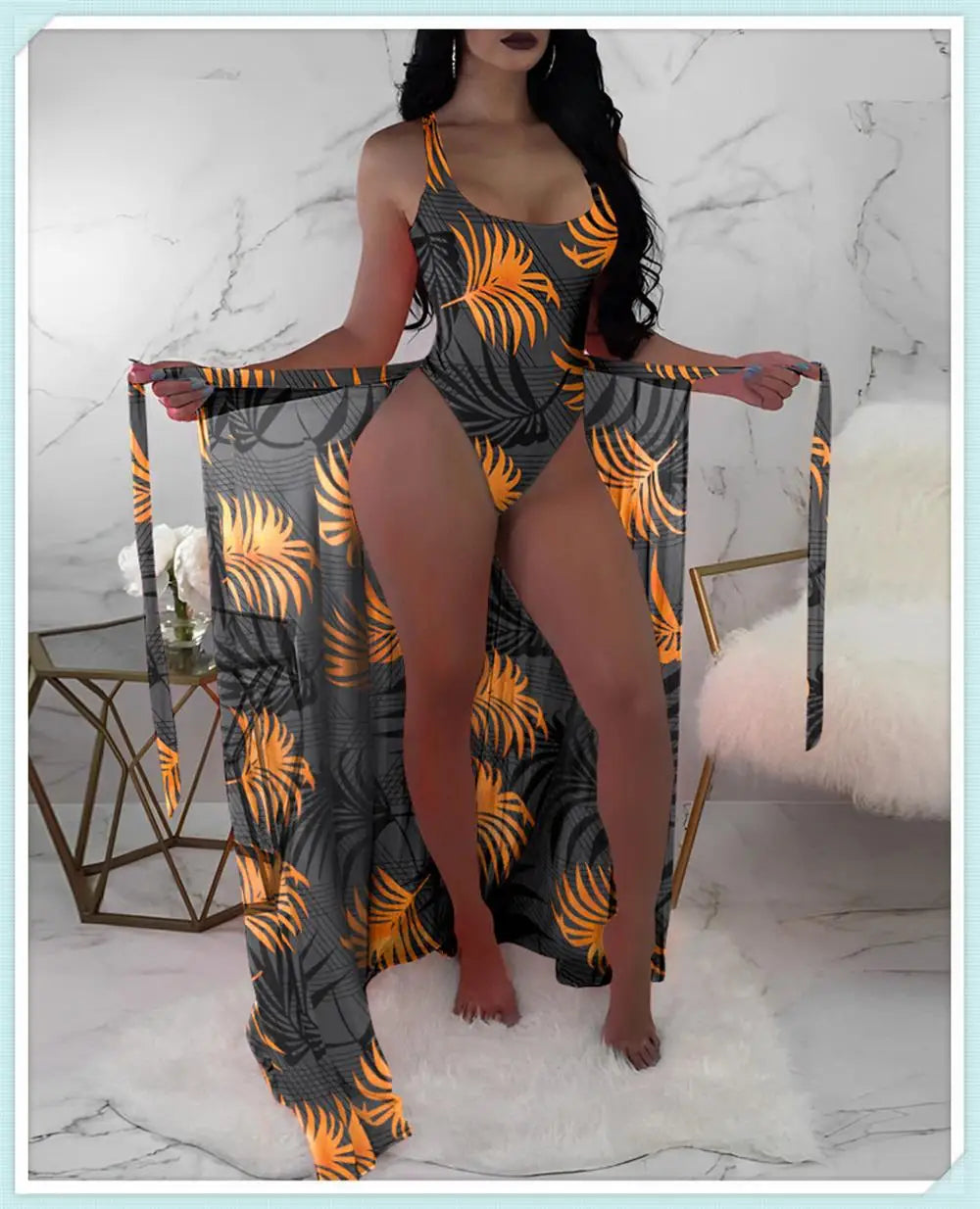 2 Piece Floral Print Bodysuit With Beach Skirt 2023 Women Padded Bikinis Swimwear Female Bathing Swimming Suit Summer Beachwear