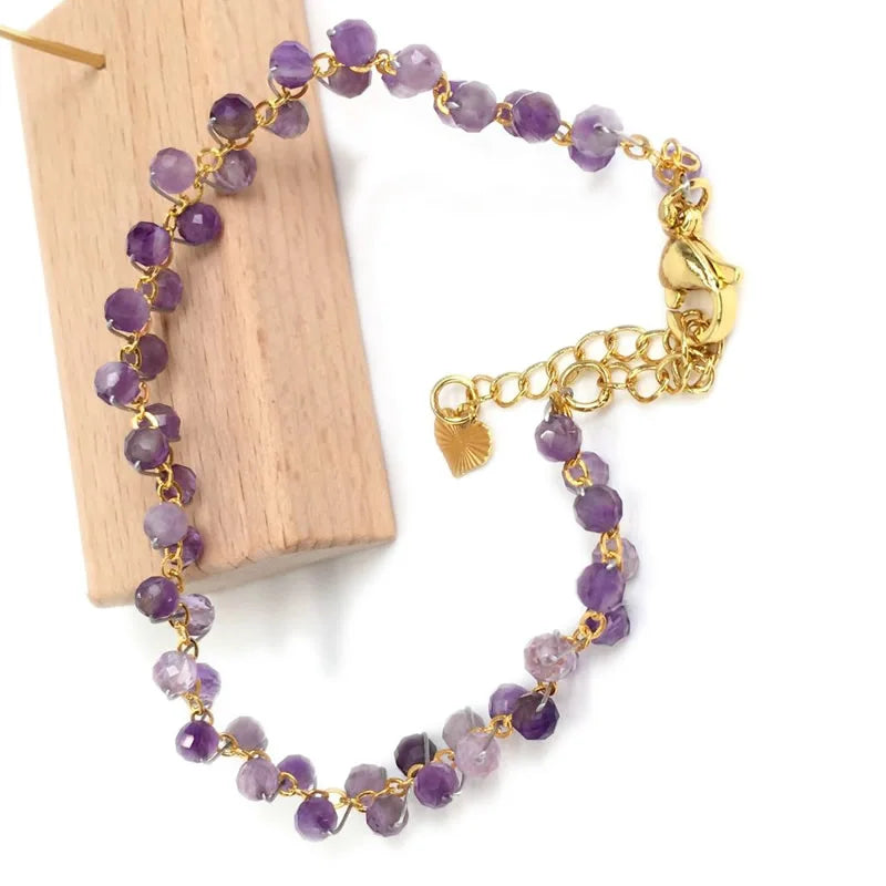 Gold Color 4MM Natural Stone Tourmaline Crystal Quartz Bracelet on Hand for Women Jewelry Party /Wedding Luxury Gift Handwork