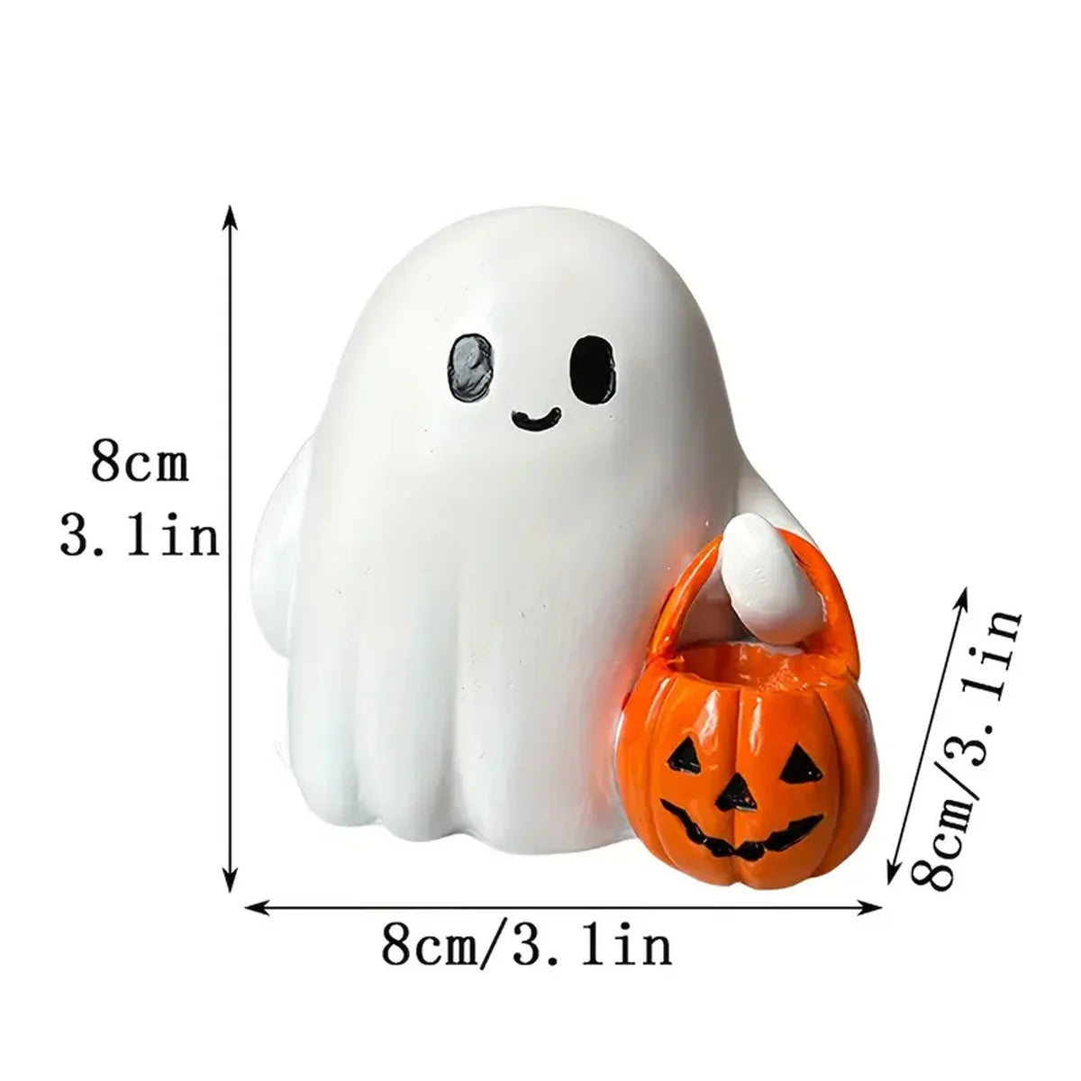 Cute Ghost Figurine with Pumpkin Bag - Luminous Resin Ghost Halloween Statue Desktop Ornament,For Halloween Decoration