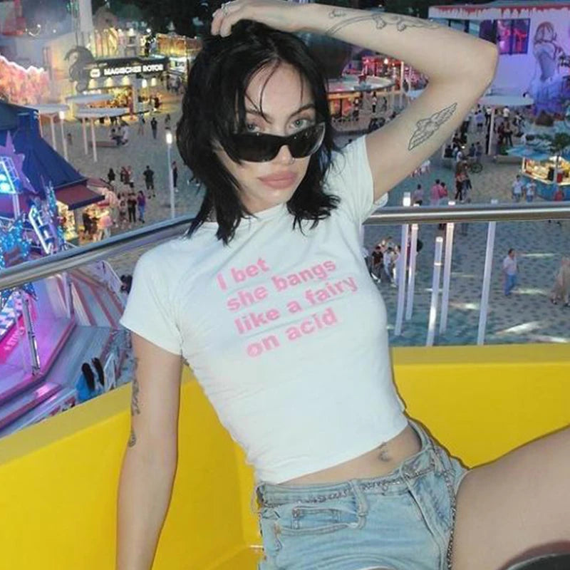 Y2k Women T Shirts Future Milf Star Fashion Women Crop Top Harajuku Streetwear Slim Tshirt Tops Summer Sexy Party Femme Clothes